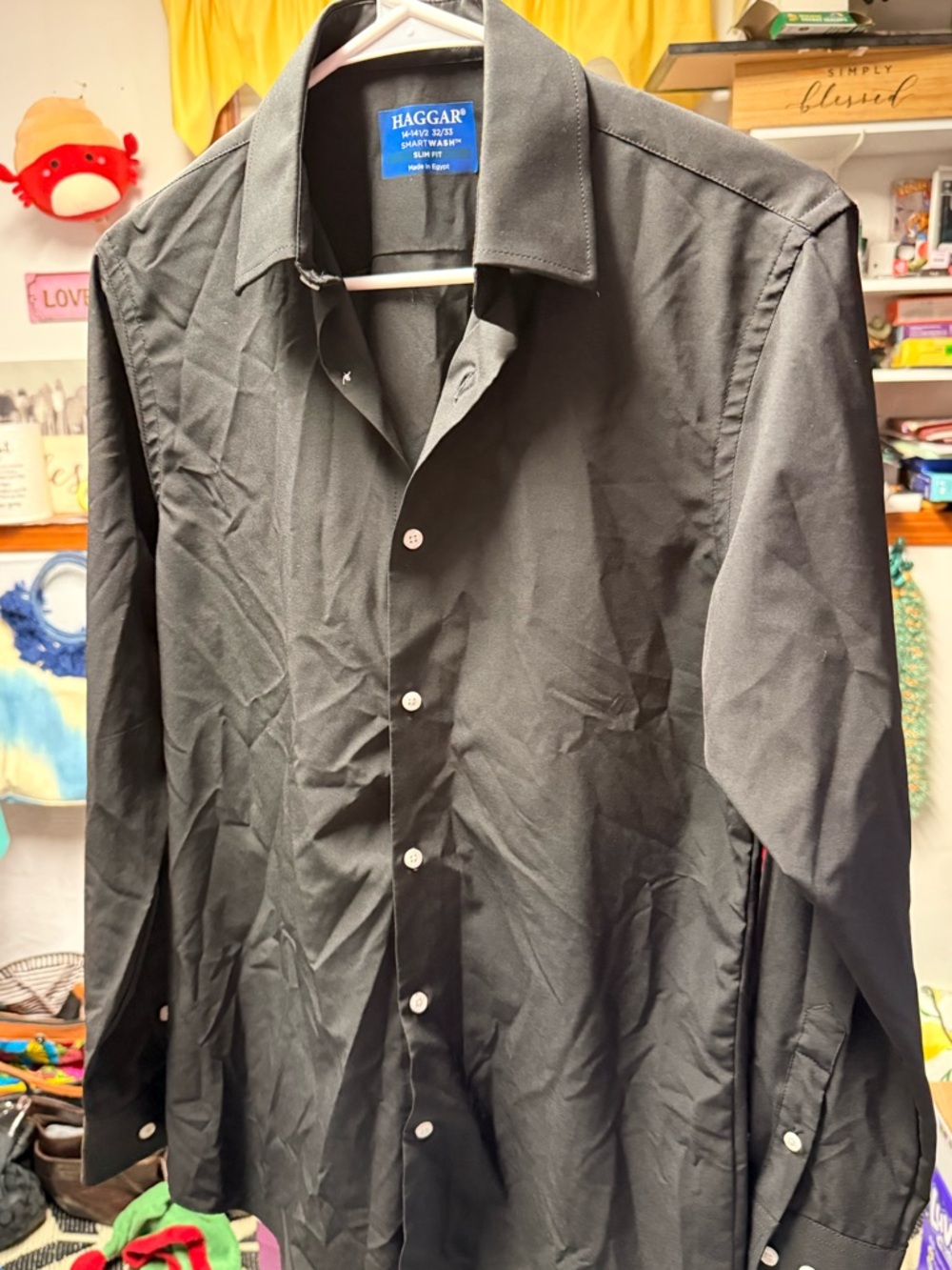 Button down: Haggar Slim Fit Black Dress Shirt with Blue Label
